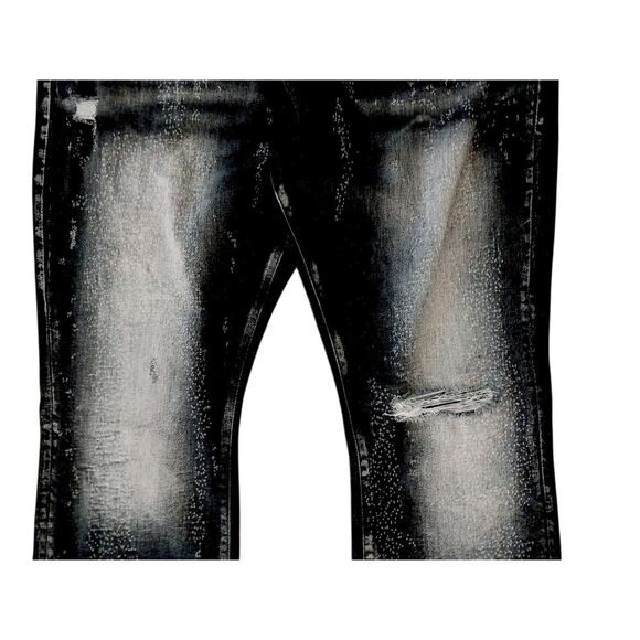 Nova Mens Black Jeans Sz 42 Switch Up The Flow Stacked Slim Fade Detail Distress - Picture 4 of 16